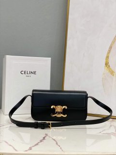 Celine 194143 Triomphe Shoulder Bag in Natural Calfskin Black