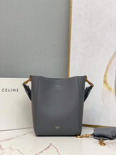 Celine 178303 Sangle Small Bucket Bag in Soft Grained Calfskin Gray