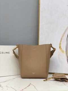 Celine 178303 Sangle Small Bucket Bag in Soft Grained Calfskin Apricot