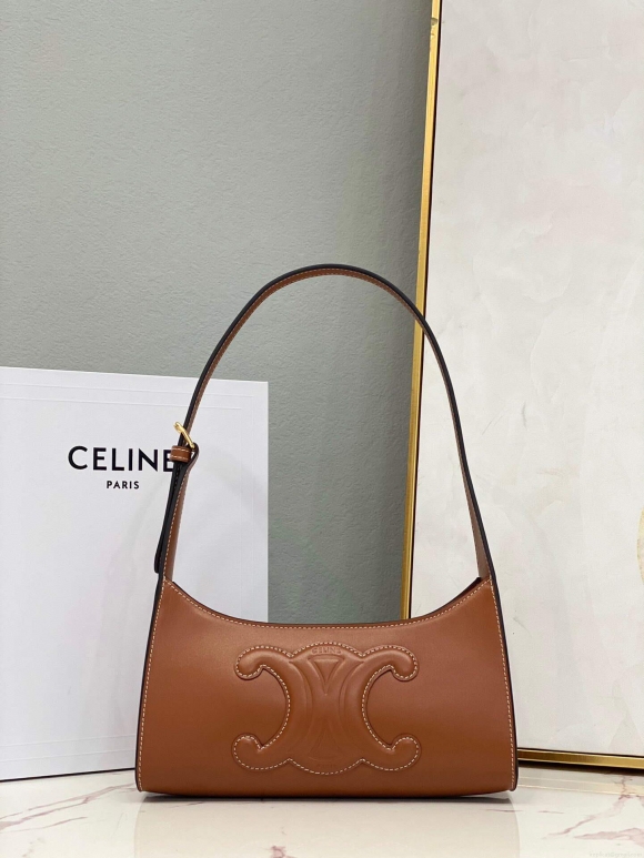 Celine 198153 Shoulder Bag Cuir Triomphe in Smooth Calfskin Brown