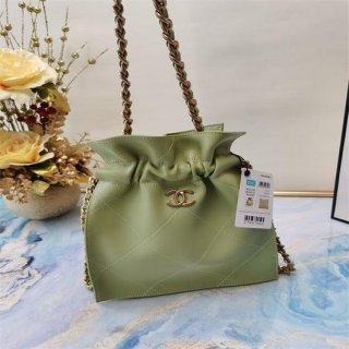 Chanel AS2170 Large shopping Tote bag Shiny Lambskin Green