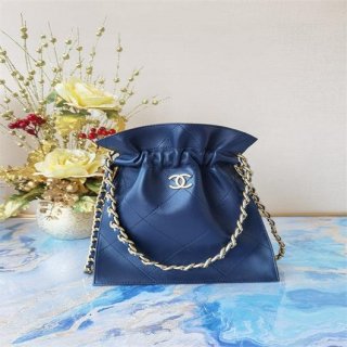 Chanel AS2170 Large shopping Tote bag Shiny Lambskin Navy Blue