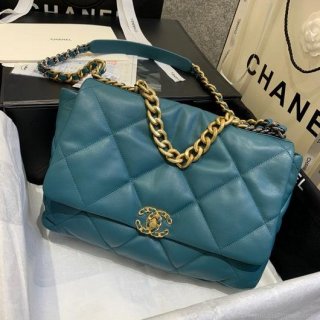 Chanel 19 Maxi Handbag Lambskin Gold AS1162 Lake Blue