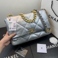 Chanel 19 Maxi Handbag Lambskin Gold AS1162 Silvery