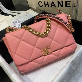 Chanel 19 Maxi Handbag Lambskin Gold AS1162 Pink