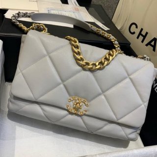 Chanel 19 Maxi Handbag Lambskin Gold AS1162 Grey