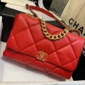 Chanel 19 Maxi Handbag Lambskin Gold AS1162 Red