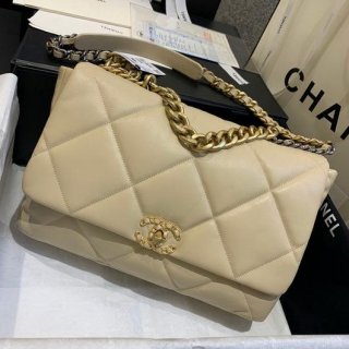 Chanel 19 Maxi Handbag Lambskin Gold AS1162 Apricot