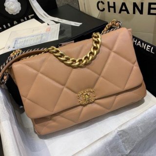 Chanel 19 Maxi Handbag Lambskin Gold AS1162 Tan