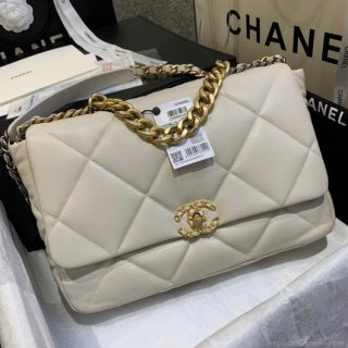 Chanel 19 Maxi Handbag Lambskin Gold AS1162 Beige