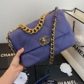 Chanel 19 Large Handbag Velvet Gold AS1161 Blue