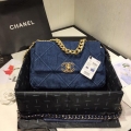 Chanel 19 Large Handbag Denim Canvas Gold AS1161 Blue