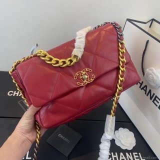 Chanel 19 Large Handbag Lambskin Gold AS1161 Wind Red