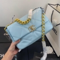 Chanel 19 Large Handbag Lambskin Gold AS1161 Light Blue