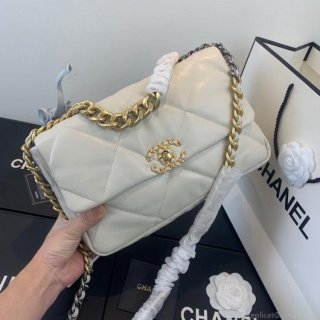 Chanel 19 Large Handbag Lambskin Gold AS1161 Beige