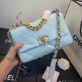 Chanel As1160 Chanel 19 Handbag Flap Lambskin Lake Light Blue