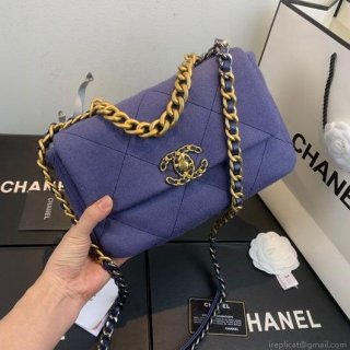 Chanel As1160 Chanel 19 Handbag Flap Shoulder Velvet Navy Blue