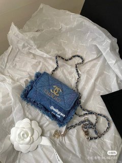 Chanel AP2623 Belt bag printed Denim gold Blue