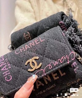 Chanel AP2623 Belt bag printed Denim gold Black