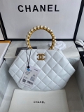 Chanel Women’s Bag Sheepskin Pearl Handle Evening Bag Handbag AS2609 White