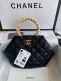 Chanel Women’s Bag Sheepskin Pearl Handle Evening Bag Handbag AS2609 Black