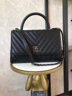 Chanel Large Flap Bag With Brown Top Handle Bag A92991 Black with Black Hardward