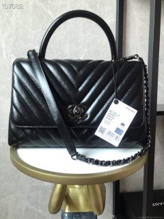 Chanel Large Top Handle Bag A92991 lambskin Black with Black Hardward