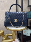 Chanel Large Top Handle Bag A92991 lambskin V gird Navy Blue Gold