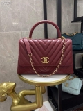 Chanel Large Top Handle Bag A92991 lambskin V gird Wine Red Gold