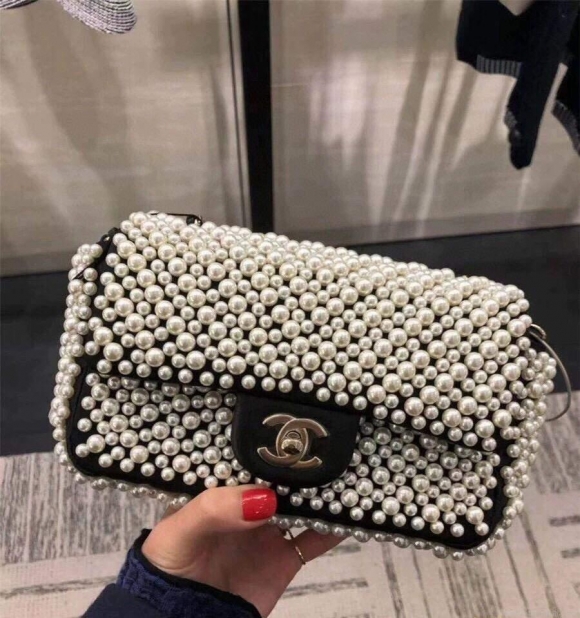 Chanel Flap Handbag Pearl Bag leather Lambskin Gold