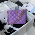 Chanel Small Hobo Bag Lambskin Gold AS3223 Purple