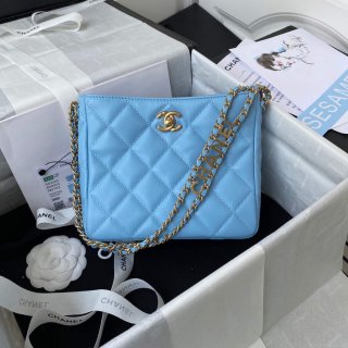 Chanel Small Hobo Bag Lambskin Gold AS3223 Blue