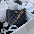 Chanel Small Hobo Bag Grained Calfskin Gold AS3223 Black