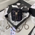 Chanel AP2603 Mini Bucket Bag with Chain Printed Denim Gold Black