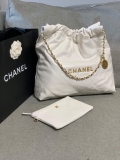 Chanel 22 Handbag Shiny Calfskin Gold AS3261 White