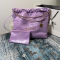 Chanel 22 Handbag Shiny Calfskin Gold AS3261 Purple