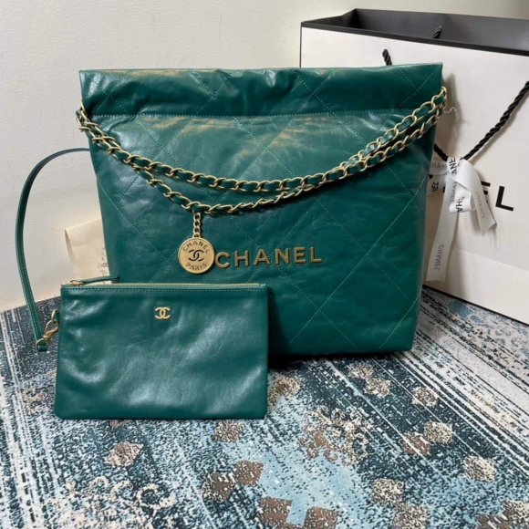 Chanel AS3260 22 Small Handbag Shiny Calfskin Green Gold