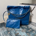 Chanel AS3260 22 Small Handbag Shiny Calfskin Blue Gold