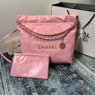 Chanel AS3260 22 Small Handbag Shiny Calfskin Light Pink Gold