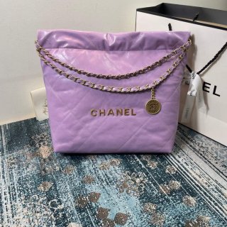 Chanel AS3260 22 Small Handbag Shiny Calfskin Purple Gold