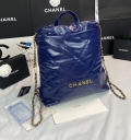 Chanel 22 Backpack Shiny Calfskin AS3313 Blue Gold