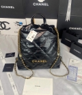 Chanel 22 Backpack Shiny Calfskin AS3313 Black Gold