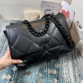 Chanel 19 Maxi Handbag Lambskin Gold AS1162 Black