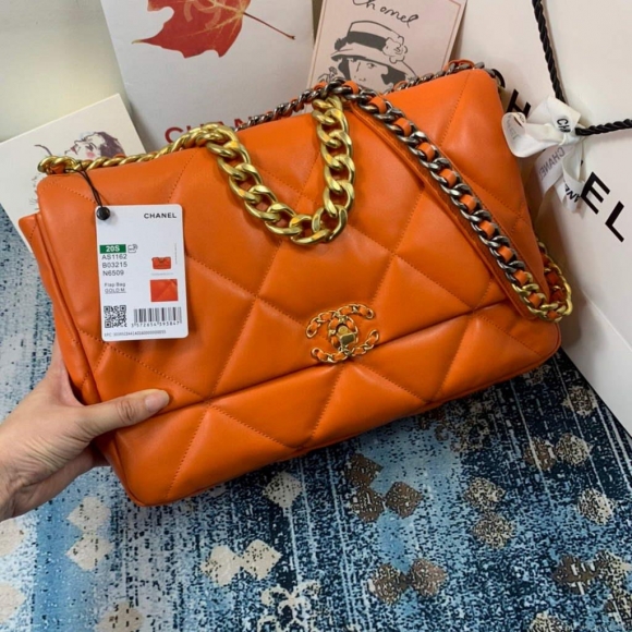 Chanel 19 Maxi Handbag Lambskin Gold AS1162 Orange