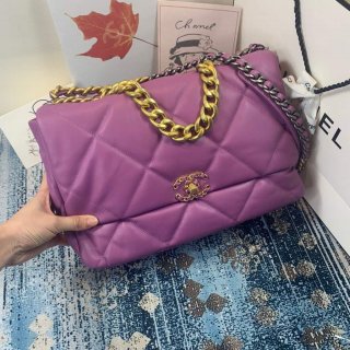 Chanel 19 Maxi Handbag Lambskin Gold AS1162 Purple