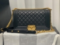 Chanel A67086 Boy Handbag Black Leather Gold