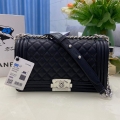 Chanel A67086 Boy Handbag Black Leather Silver