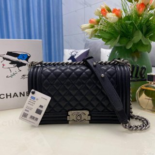 Chanel A67086 Boy Handbag Black Leather Dark Silver