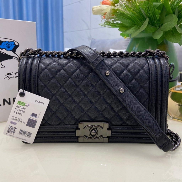 Chanel A67086 Boy Handbag Black Leather Light Black