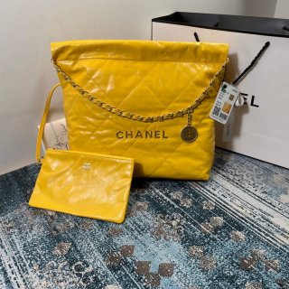 Chanel AS3260 22 Small Handbag Shiny Calfskin Yellow Gold